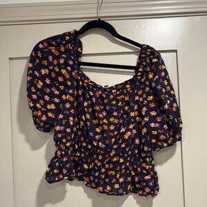 Madewell Smocked Waist Aloha Floral Puff Sleeve Crop top